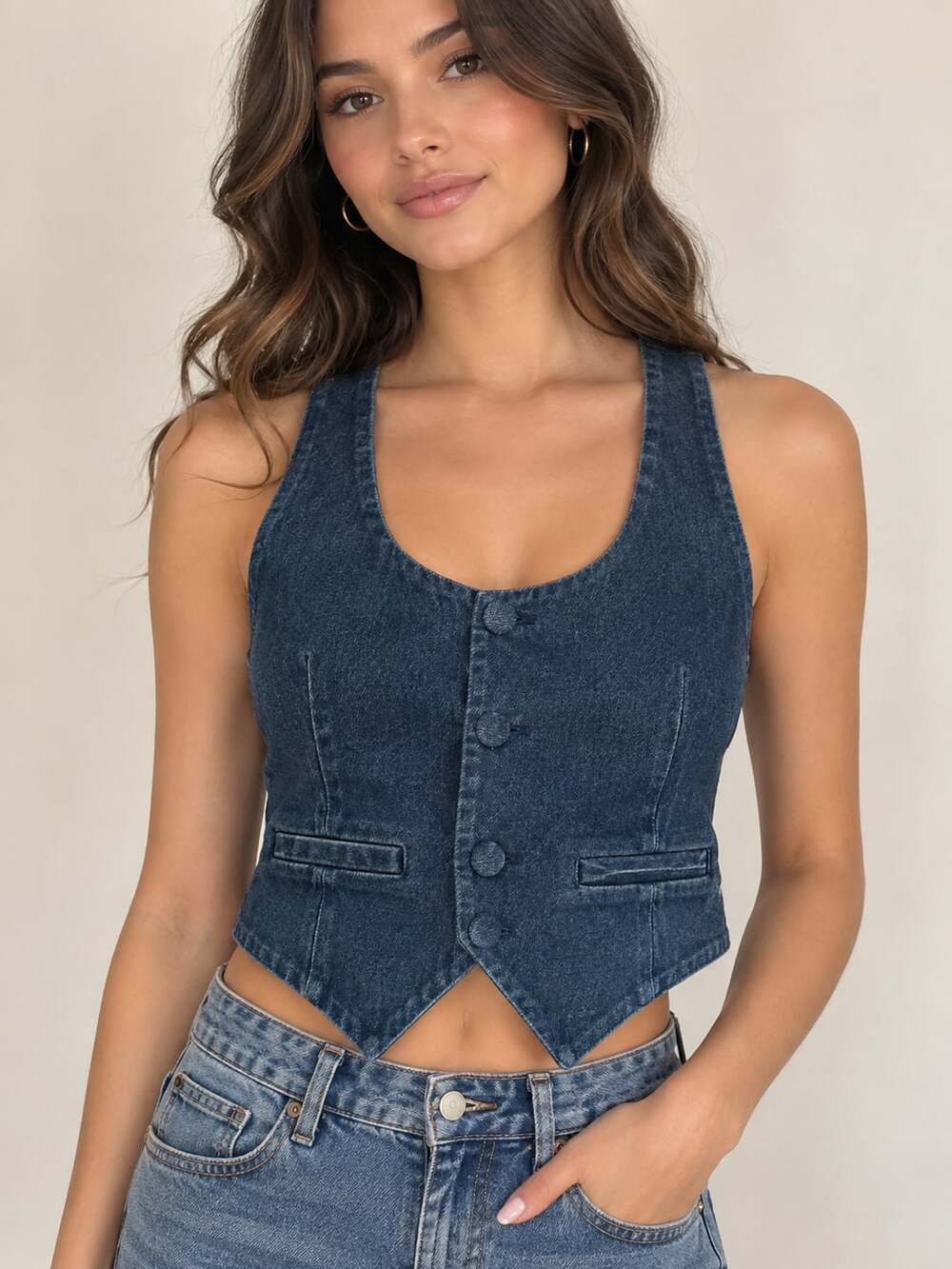 Good American Denim Halter Vest Indigo0724 NWT